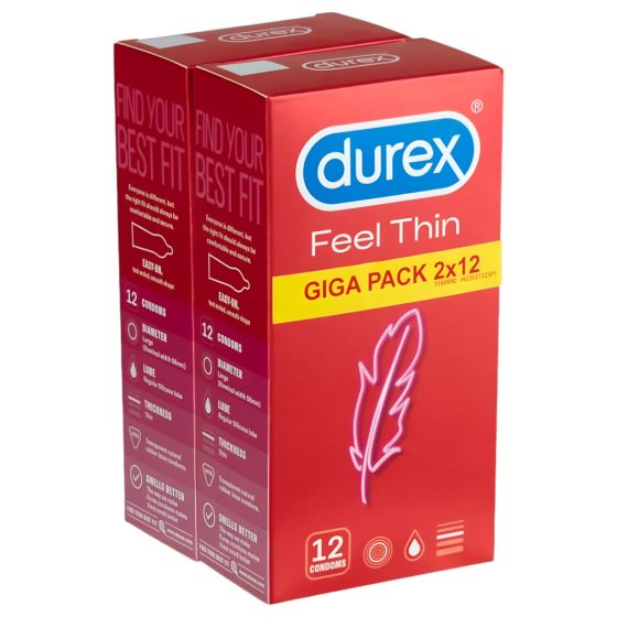 Durex Feel Thin - Real Feel Condoms (2x12 Pack)