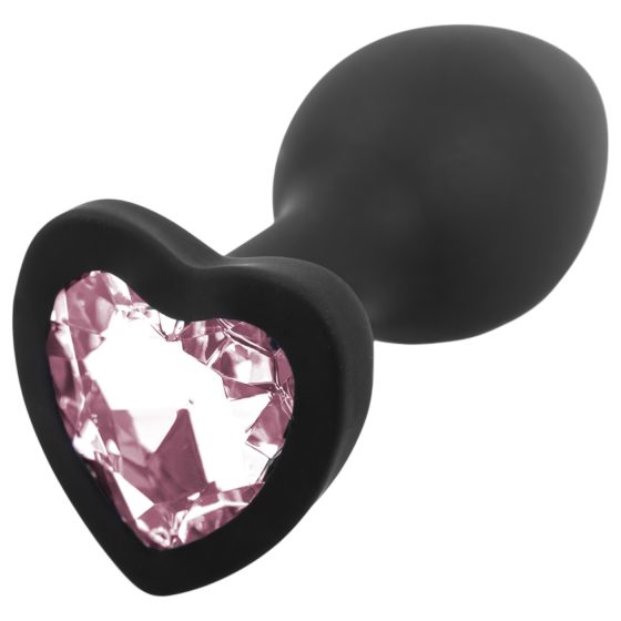 Sunfo - silicone anal plug with heart-shaped gem (black-pink)