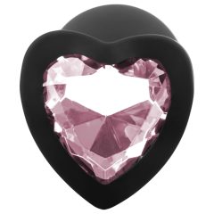   Sunfo - silicone anal plug with heart-shaped gem (black-pink)