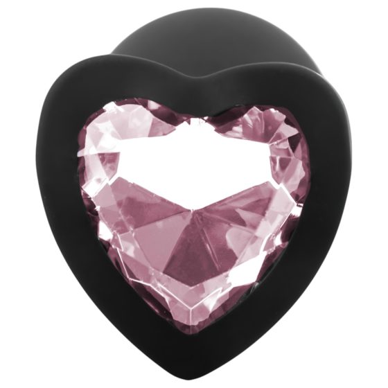 Sunfo - silicone anal plug with heart-shaped gem (black-pink)