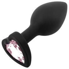   Sunfo - silicone anal dildo with heart-shaped gem (black-pink)