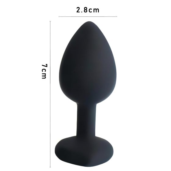 Sunfo - silicone anal dildo with heart-shaped gem (black-pink)