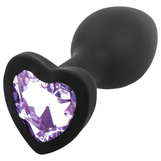 Sunfo - Silicone Anal Plug with Heart-Shaped Gem (Black-Purple)