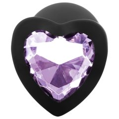   Sunfo - Silicone Anal Dildo with Heart-Shaped Gem (Black-Purple)