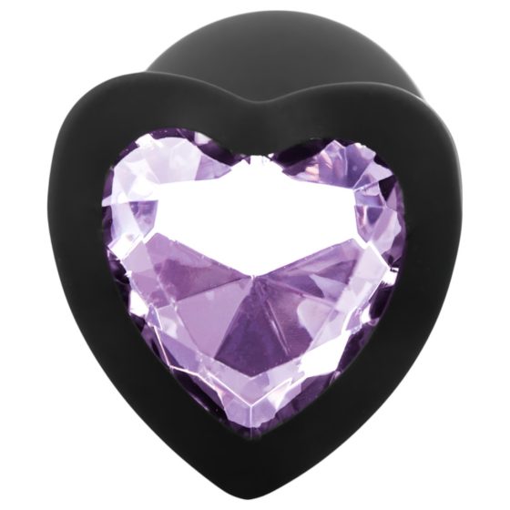 Sunfo - Silicone Anal Dildo with Heart-Shaped Gem (Black-Purple)