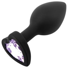   Sunfo - Silicone Anal Dildo with Heart-Shaped Gem (Black-Purple)