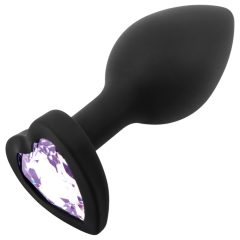   Sunfo - Silicone Anal Plug with Heart-Shaped Gem (Black-Purple)