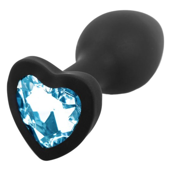 Sunfo - Silicone Anal Dildo with Heart-Shaped Gem (Black-Sapphire)