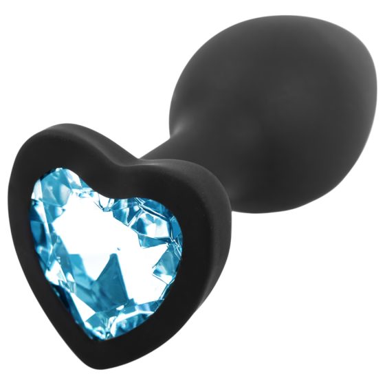 Sunfo - Silicone Anal Plug with Heart-Shaped Gem (Black-Sapphire)