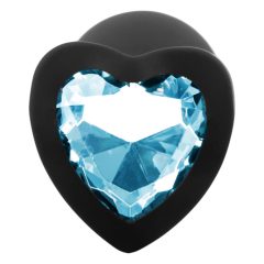   Sunfo - Silicone Anal Dildo with Heart-Shaped Gem (Black-Sapphire)