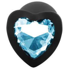   Sunfo - Silicone Anal Dildo with Heart-Shaped Gem (Black-Sapphire)