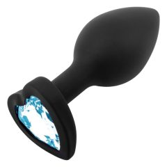   Sunfo - Silicone Anal Dildo with Heart-Shaped Gem (Black-Sapphire)