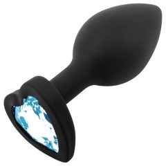   Sunfo - Silicone Anal Dildo with Heart-Shaped Gem (Black-Sapphire)