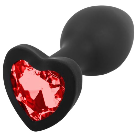 Sunfo - silicone anal dildo with heart-shaped jewel (black-red)