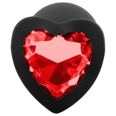 Sunfo - silicone anal plug with heart-shaped gem (black-red)