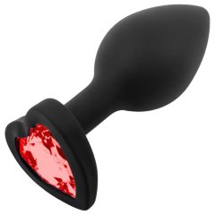   Sunfo - silicone anal dildo with heart-shaped jewel (black-red)