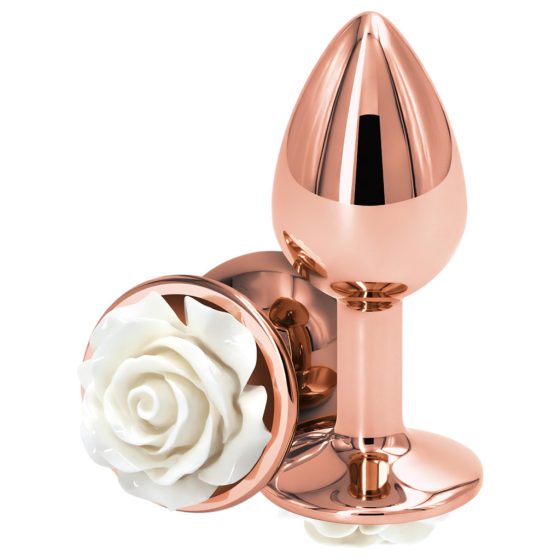 Rear Assets Rose - Small Anal Dildo with White Rose (Rose Gold)