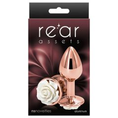   Rear Assets Rose - small anal plug with white rose (rose gold)