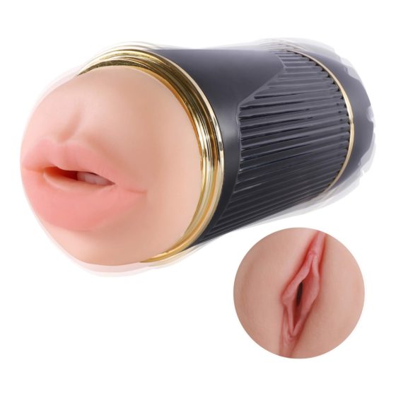 Lonely - Dual-Ended, Rechargeable Oral and Pussy Masturbator (Natural-Black)