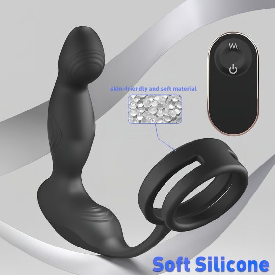 Sex HD Virgil - Prostate Vibrator with Penis and Testicle Ring (Black)