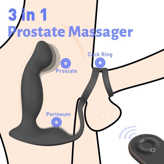 Sex HD Virgil - Prostate Vibrator with Penis and Testicle Ring (Black)