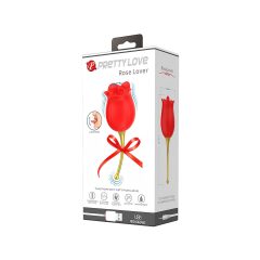   Pretty Love Rose Lover - Rechargeable Tongue 2in1 Clitoral Vibrator (Red)