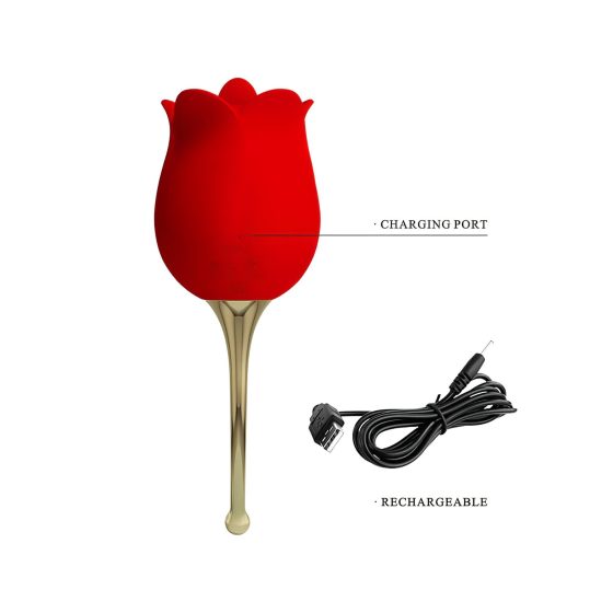 Pretty Love Rose Lover - Rechargeable Tongue 2in1 Clitoral Vibrator (Red)