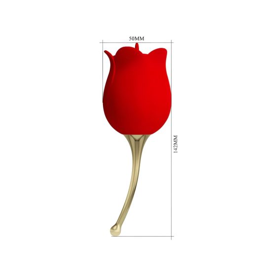 Pretty Love Rose Lover - Rechargeable Tongue 2in1 Clitoral Vibrator (Red)