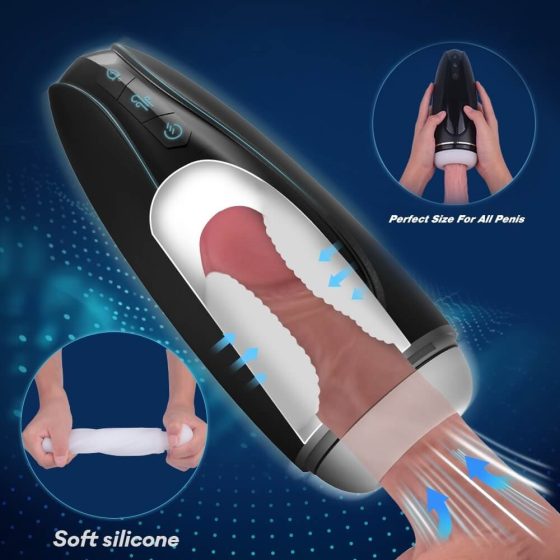 HD Hawk Vibrating Suction Masturbator - Battery Operated (Black-White)