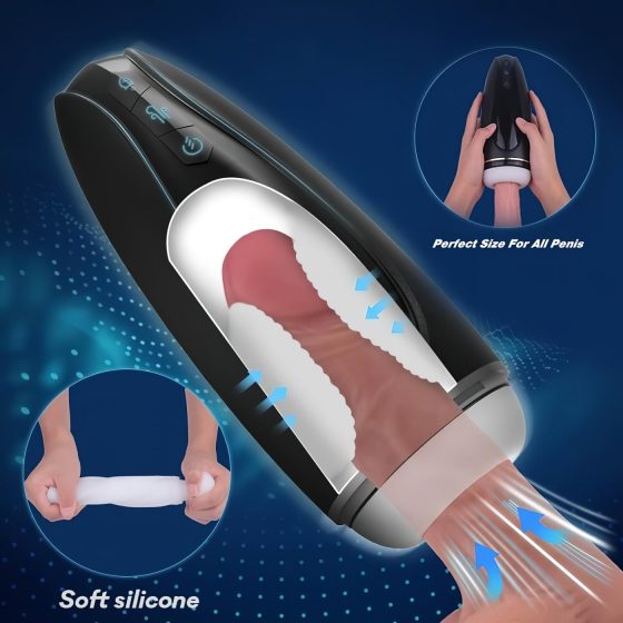 Sex HD Hawk - Rechargeable Vibrating & Suction Masturbator (Black & White)