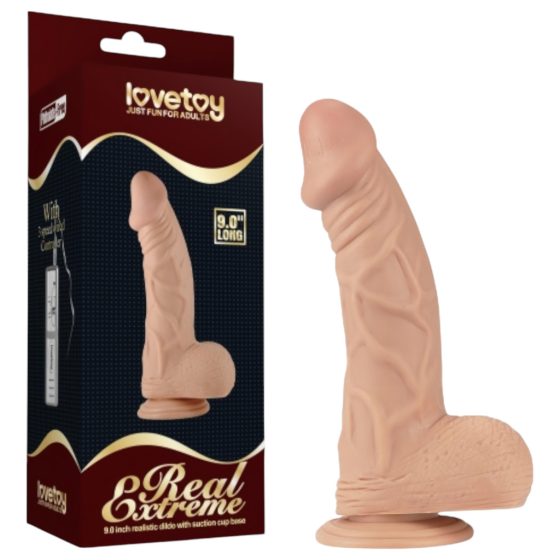 Lovetoy Real Extreme - suction cup, realistic dildo with testicles - 23cm (natural)