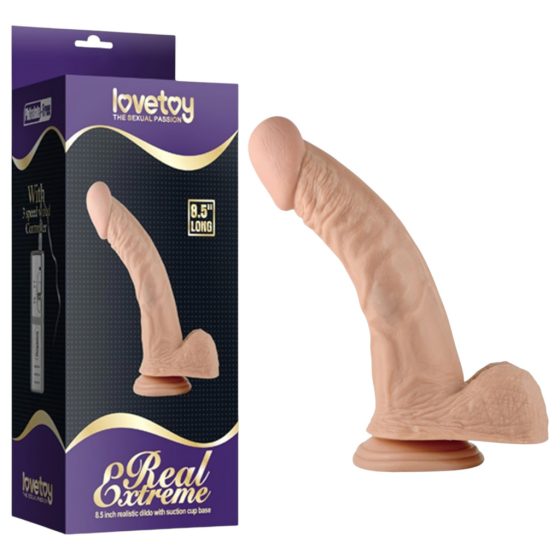 Lovetoy Real Extreme - suction cup, testicle G-spot dildo - 21cm (natural)