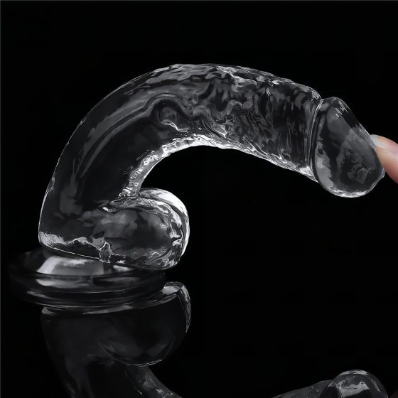 Lovetoy Flawless Clear - suction cup, testicle dildo - 19cm (transparent)