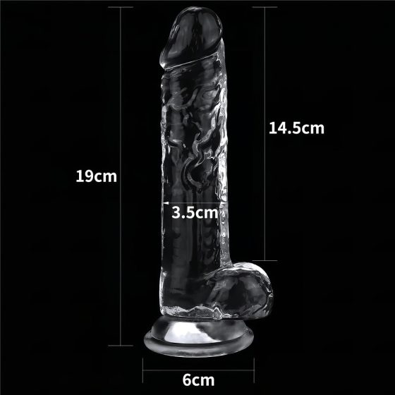 Lovetoy Flawless Clear - suction cup, testicle dildo - 19cm (transparent)