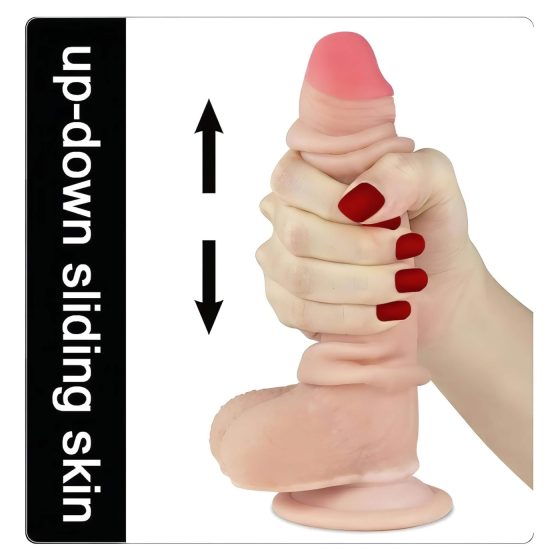 Lovetoy Sliding-Skin - Dual-Layer Suction Cup Dildo - 18cm (Natural)