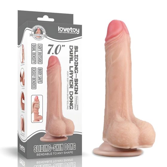 Lovetoy Sliding-Skin - Dual-Layer Suction Cup Dildo - 18cm (Natural)