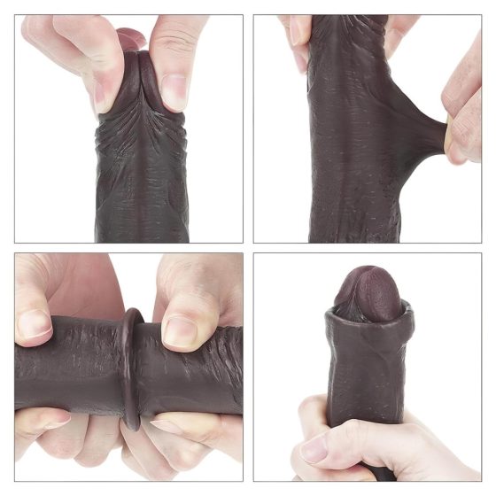 LoveToy Sliding-Skin - Dual-Layered Suction Cup Dildo - 18cm (Brown)