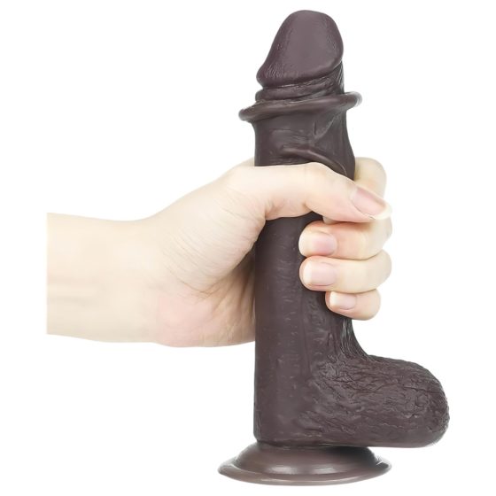 LoveToy Sliding-Skin - Dual-Layered Suction Cup Dildo - 18cm (Brown)