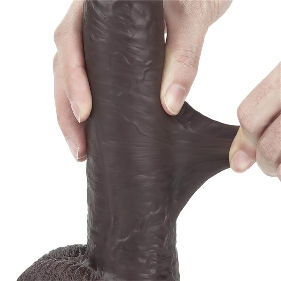 Lovetoy Sliding-Skin Dual-Layer Suction Cup Dildo - 9 Inches (Brown)