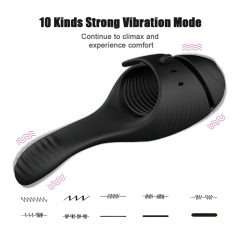 Leopard - Battery-Powered Dual Motor glans Vibrator (Black)