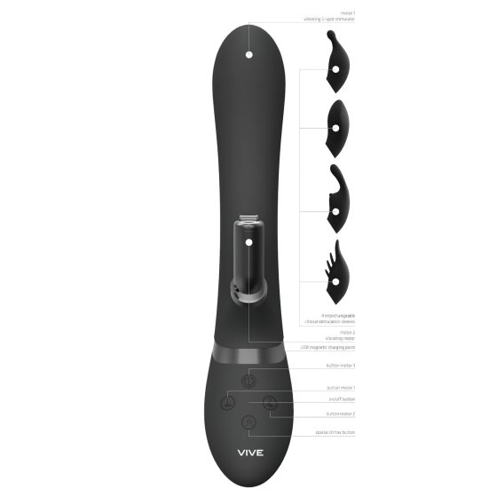 Vive Chou - rechargeable, interchangeable head clitoral vibrator (black)