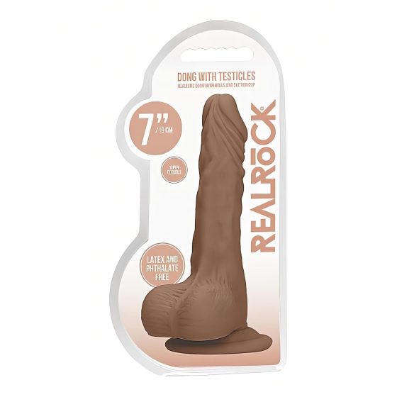 RealRock Dildo 7 - Realistic with Testicles (17cm) - Dark Natural