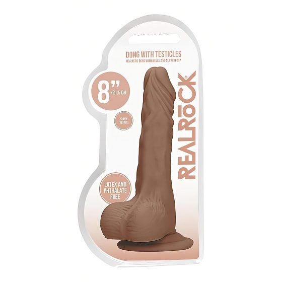 RealRock Dong 8 - Lifelike Dildo with Testicles (20cm) - Dark Natural