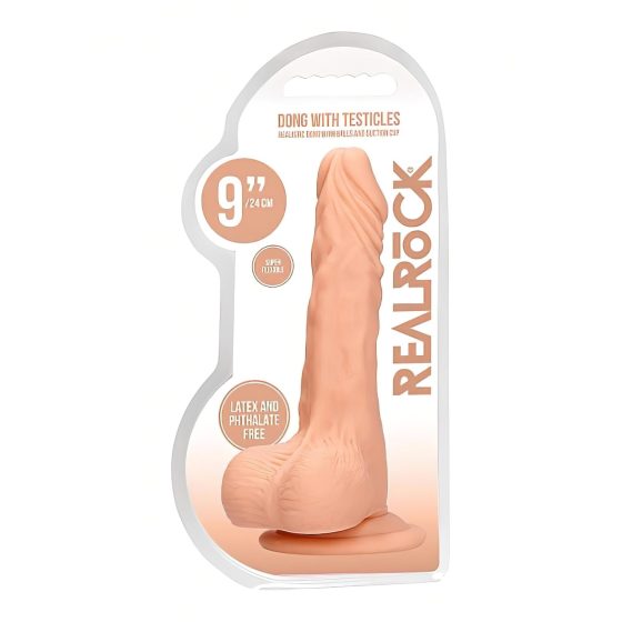 RealRock Dildo 9 - Lifelike with Balls, 9 inches - Natural