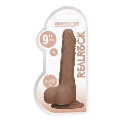   / RealRock Dong 9 - lifelike dildo with balls (23cm) - dark natural