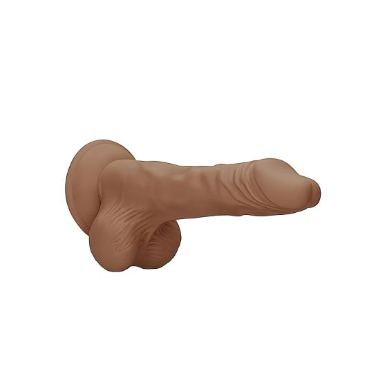 / RealRock Dong 9 - lifelike dildo with balls (23cm) - dark natural