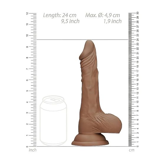 / RealRock Dong 9 - lifelike dildo with balls (23cm) - dark natural