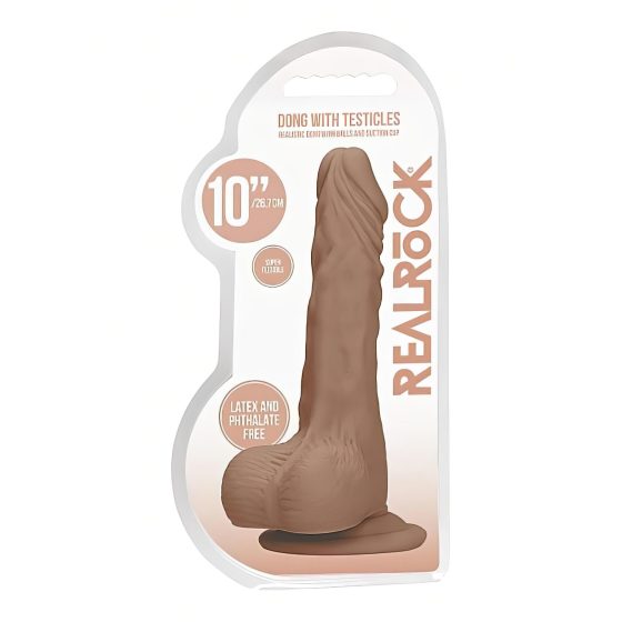 RealRock Dong 10 - Realistic Dildo with Testicles (25cm) - Dark Natural