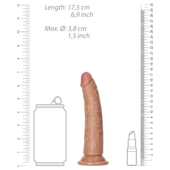 RealRock Slim - 15.5cm Realistic Dildo with Suction Cup (Dark Natural)