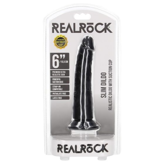 RealRock Slim - Realistic Dildo with Suction Cup - 6.1 Inches (Black)